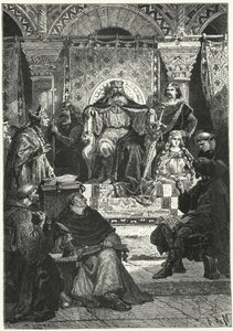 Keisari Kaarle Suuren neuvoston kokous (kaiverrus) tekijältä Alphonse Marie de (after) Neuville