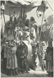 Saladin katselee vangittujen kristittyjen ohikulkua Jerusalemin valloituksen jälkeen tekijältä Alphonse Marie de (after) Neuville