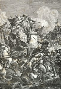 Arkaatti Anaverdi Khanin kuolema Ambourin taistelussa, Karnatian sota tekijältä Alphonse Marie de Neuville