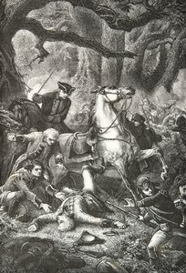 Kenraali Edward Braddockin kuolema Monongahelan taistelussa tekijältä Alphonse Marie de Neuville