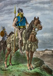 Gallialaisen soturin ratsumuotokuva (kaiverrus) (kaiverrus) tekijältä Alphonse Marie de Neuville