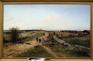 Ranskan ja Preussin sota. (kohtaus Ranskan ja Preussin sodasta). Sotakohtaus Preussin ja Ranskan valtakunnan välillä 19.7.1870-29.1.1871. Alphonse Marie de Neuvillen (1835-1885) maalaus. Öljy kankaalle. Tulan kansallismuseo, Venäjä tekijältä Alphonse Marie de Neuville