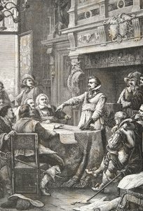 Jean Guiton vannoo puolustavansa La Rochellea vuoden 1628 piirityksen aikana (kaiverrus). tekijältä Alphonse Marie de Neuville