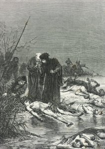 Kaarle Temerairen ruumis löydetään Nancyn taistelun jälkeen. tekijältä Alphonse Marie de Neuville
