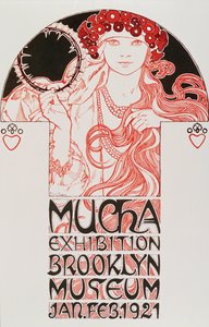 Alphonse Muchan (1860-1939) mainosjuliste "Mucha Exhibition, Brooklyn Museum", 1921 - Alphonse Muchan mainosjuliste Mucha-näyttelyyn Brooklynin museossa New Yorkissa, 1921 Dim