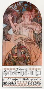 DeForest Phonofilm. Yhden ensimmäisistä musiikkiäänielokuvista esiteltiin Adriassa Prahassa, 1927 tekijältä Alphonse Mucha