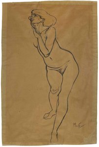 Alaston nainen seisomassa. tekijältä Alphonse Mucha