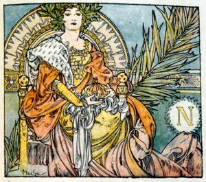 Alphonse Muchan kuvitus ranskalaisen kirjailijan Anatole Francen teoksesta "Clio". 1900. Mucha (1860 1939). oli tšekkiläinen jugendmaalari tekijältä Alphonse Mucha