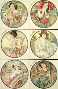 Heinä / elokuu / syyskuu / lokakuu / marraskuu / joulukuu tekijältä Alphonse Mucha