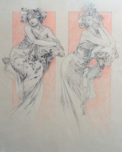 Taulukon 12 alustava piirustus tekijältä Alphonse Mucha