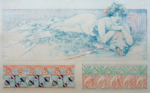 Taulukon 4 alustava piirustus tekijältä Alphonse Mucha