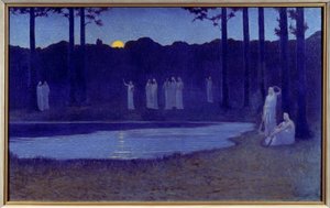 Symbolismi: "" Chants de nuit"" Alphonse Osbertin (1857-1939) maalaus 1896 su. 0,77x1,24 m Pariisi, musee d