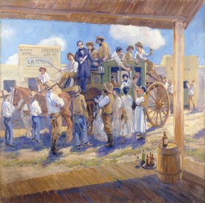 Kuvernööri Burnett toimittaa valtion peruskirjan San Joselle, Kaliforniaan, n. 1925 (öljy kankaalle)