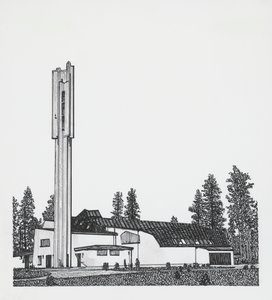 Kolmen ristin kirkon piirustus tekijältä Alvar Aalto