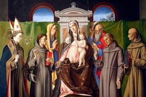 Madonna ja lapsi valtaistuimella pyhien Louis of Toulouse, Anthony Padovalainen, Anne, Joachim, Francis ja Bernardino Siena