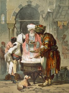 Nainen kadun suihkulähteellä Sebil, pub. 1865. tekijältä Amadeo Preziosi