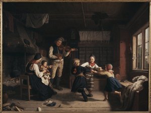 Sunnuntai-ilta maalaistalossa Dalecarliassa - Sunnuntai-ilta maalaistalossa Dalarnassa, kirjoittanut Lindegren, Amalia (1814-1891). öljy kankaalle