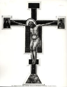 Ristiinnaulitseminen (tempera paneelissa) (m/w kuva) tekijältä Ambrogio Bondone (school of) Giotto