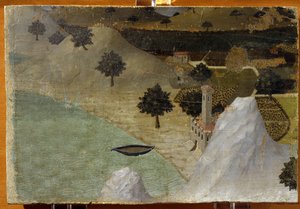 Järven rannalla seisova linna - tempera paneelissa tekijältä Ambrogio Lorenzetti