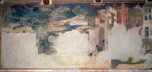 Allegoria huonosta hallituksesta, yksityiskohta Sala della Pacen palatsista Sienassa tekijältä Ambrogio Lorenzetti