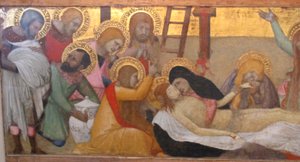 Ambrogio lorenzetti, madonna lapsen ja pyhimysten m. maddalena ja marta kanssa, compianto, 02 tekijältä Ambrogio Lorenzetti