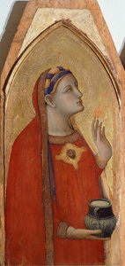 Maria Magdaleena, yksityiskohta Triptyykistä, joka kuvaa Ambrogio Lorenzettin (1290-n. 1348) Madonnaa ja lasta Maria Magdaleenan ja Pyhän Dorothean kanssa, öljy puulle tekijältä Ambrogio Lorenzetti