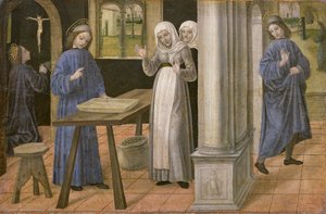 Rukous, Seulan ihme ja lähtö Subiacoon, predella-paneeli alttaritaulusta, joka kuvaa kohtauksia Pyhän Benedictuksen elämästä, 1488-1495