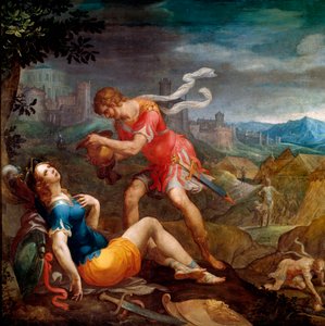 Tancrede kastaa Clorinde-kuvituksen Torquato Tasson (tunnetaan nimellä Le Muche) runoon "La jerusalem delivree"