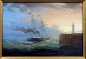 Höyry lähtee satamasta Louis Garneray (1783-1857) maalaus 1800-luvun Fecamp, Newfoundlandin museo tekijältä Ambroise Louis Garneray