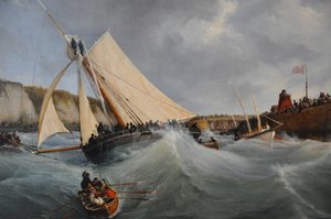 Hänen kuninkaallisen korkeutensa Berryn herttuattaren palveluksessa oleva valtionkutteri Furet lähdössä Dieppen satamasta. tekijältä Ambroise Louis Garneray