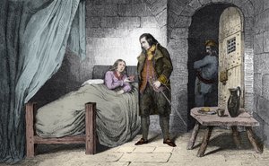 Louis XVII (1785-95) sairas ja vangittu - Ranskan Dauphin Ludvig XVII (1785-1795) sairaana temppelin vankilassa - Kaiverrus vuodelta 1825 kirjassa "Histoire de France, jota edustavat synoptiset maalaukset dediee Ranskan lapsille ja työntekijälle heidän ed