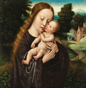 Ambrosius Benson Maria lapsen kanssa maisemassa tekijältä Ambrosius Benson