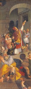 Saint Eligius vierailee vankien luona (öljy paneelissa)