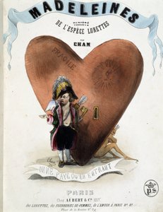 Maksaa vain sisään astuessa (karikatyyri Cupidosta (Eros) paholaisen kätkevän sydämen edessä) - Chamin "" Madeleines" -kirjassa, v.1870-1880