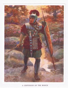 Sadanpäällikkö marssilla, kuvitus teoksesta The Roman Soldier, 1928 tekijältä Amedee Forestier