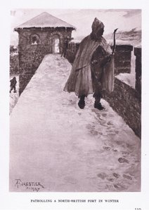 Partioi Pohjois-Britannian linnoituksessa talvella, kuvitus teoksesta The Roman Soldier, 1928