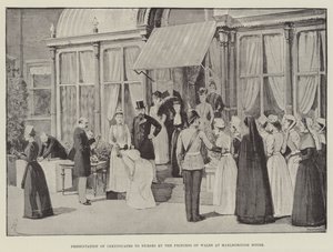 Walesin prinsessan todistusten esittely sairaanhoitajille Marlborough Housessa
