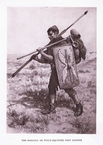 Impeditus eli täysin varusteltu jalkasotilas, kuvitus teoksesta The Roman Soldier, 1928
