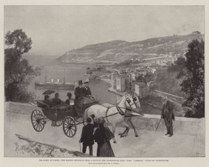 Kuningatar Cimiezissä, Hänen Majesteettinsa palaamassa Drive by Villefranche Roadilta, HMS Cambrian makaamassa Villefranchella