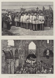 Roomalaiskatolinen pyhiinvaellusmatka Lindisfarneen, Pyhälle saarelle, Northumberlandin rannikolla.