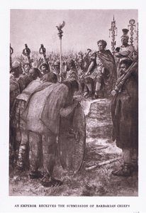 Keisari vastaanottaa barbaaripäälliköiden alistuman, kuvan roomalaisesta sotilasta, 1928