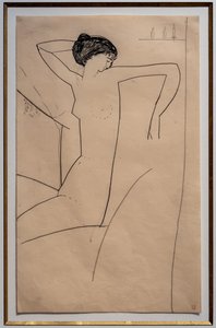 Anna Ahmatova istuu alasti, pää vasemmalle olkapäälle nojautuen. tekijältä Amedeo Modigliani