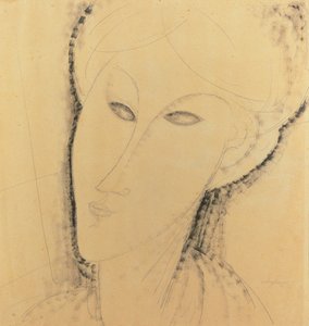 Naisen pää (kynä, sivellin, muste ja kynä paperille) tekijältä Amedeo Modigliani