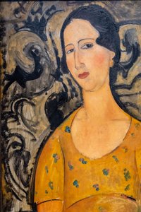 Nuori nainen keltaisessa mekossa (Renée Modot)-leikkauskuosi tekijältä Amedeo Modigliani