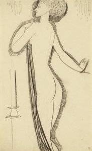 Seisova nainen profiilissa sytytetty kynttilä, c. 1911