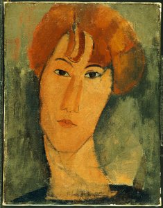Nuori nainen punatukkaisella kauluspannassa tekijältä Amedeo Modigliani