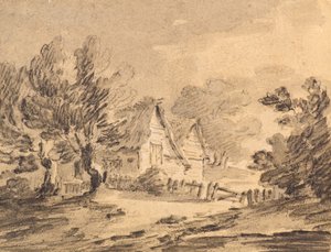 Mökki maisemassa, n. 1805 (liitu, puuhiili ja pesuaine)