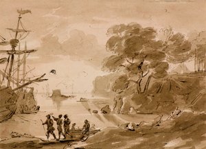 Nimetön [rannikkokohtaus], n. 1803 (kynä ja pesu) tekijältä Amelia Long
