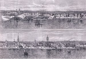 New York 1800-luvun puolivälissä, kuvitus Cassells History of the United Statessta, julkaisija Cassell, Petter & Galpin, n. 1900 (litho)