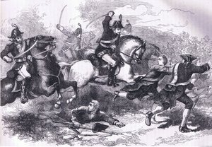 Rout of the lojaalit värvätyt, kuvitus Cassells History of the United Statessta, julkaisija Cassell, Petter & Galpin, n. 1900 (litho) tekijältä American English school